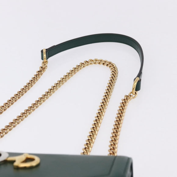 GUCCI Rajah Chain Shoulder Bag Leather Green Gold 537241 Auth ka5294M