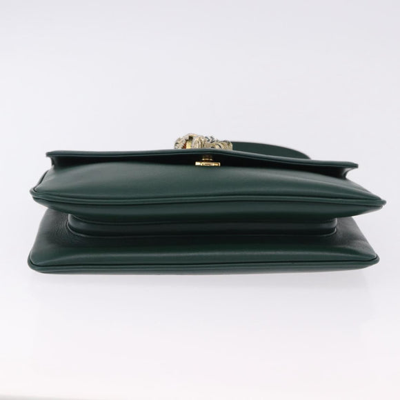 GUCCI Rajah Chain Shoulder Bag Leather Green Gold 537241 Auth ka5294M