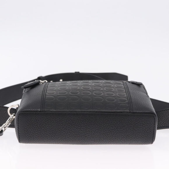 Salvatore Ferragamo Gancini Waist bag Leather Black Silver Auth ka5295A