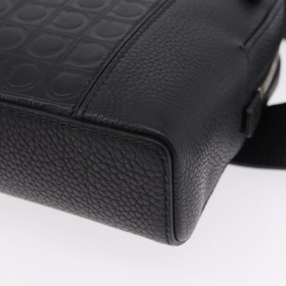 Salvatore Ferragamo Gancini Waist bag Leather Black Silver Auth ka5295A