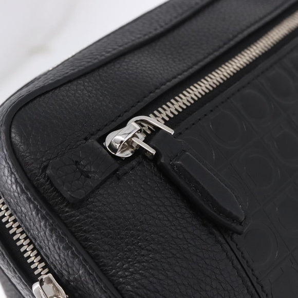 Salvatore Ferragamo Gancini Waist bag Leather Black Silver Auth ka5295A