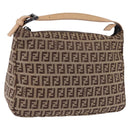 FENDI Zucchino Canvas Hand Pouch Beige Silver Auth ka5296A-1