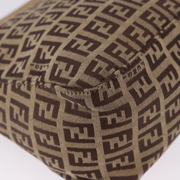 FENDI Zucchino Canvas Hand Pouch Beige Silver Auth ka5296A
