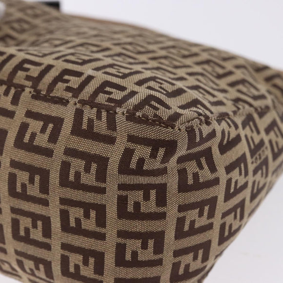 FENDI Zucchino Canvas Hand Pouch Beige Silver Auth ka5296A