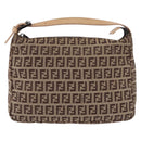 FENDI Zucchino Canvas Hand Pouch Beige Silver Auth ka5296A-13
