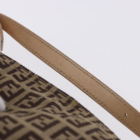 FENDI Zucchino Canvas Hand Pouch Beige Silver Auth ka5296A