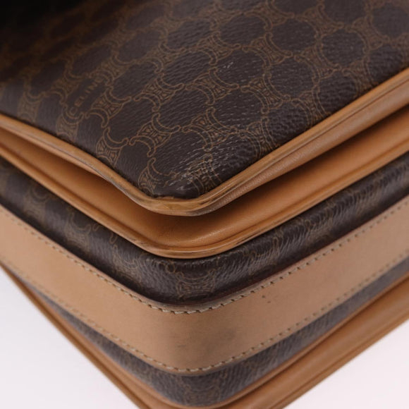 CELINE Macadam Canvas Shoulder Bag PVC Leather Brown Gold Auth ka5312