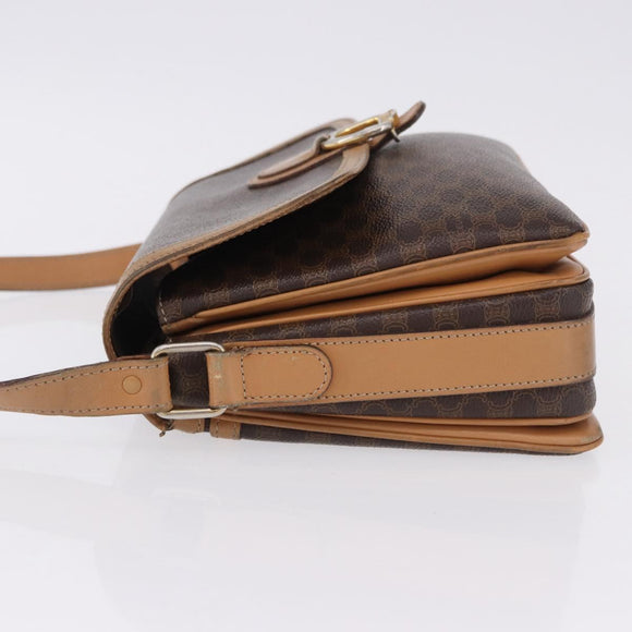 CELINE Macadam Canvas Shoulder Bag PVC Leather Brown Gold Auth ka5312