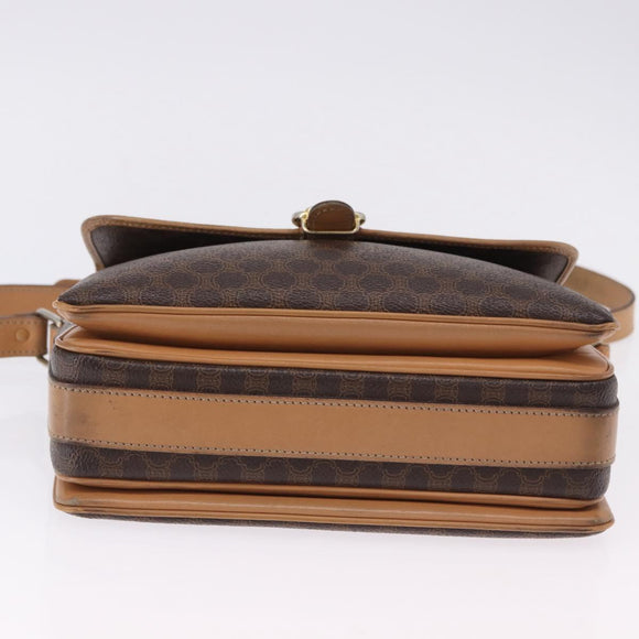 CELINE Macadam Canvas Shoulder Bag PVC Leather Brown Gold Auth ka5312