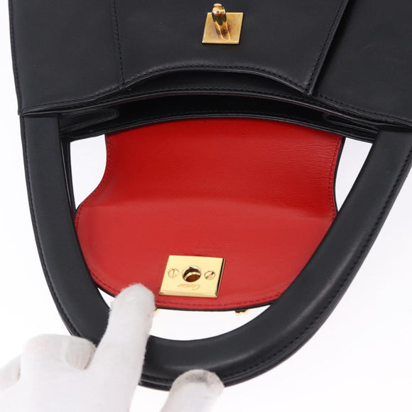 CARTIER PANTHERE Hand Bag Leather Black Gold Auth ka5314A