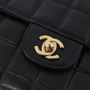 CHANEL Choco Bar Line Chain Shoulder Bag Leather Black Gold CC Auth ka5317V-17