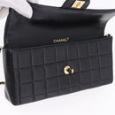 CHANEL Choco Bar Line Chain Shoulder Bag Leather Black Gold CC Auth ka5317V-20