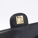 CHANEL Choco Bar Line Chain Shoulder Bag Leather Black Gold CC Auth ka5317V-10
