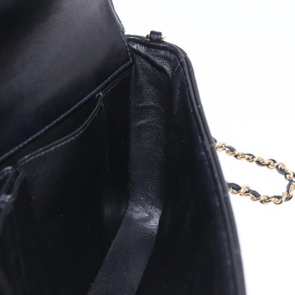 CHANEL Choco Bar Line Chain Shoulder Bag Leather Black Gold CC Auth ka5317V