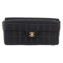 CHANEL Choco Bar Line Chain Shoulder Bag Leather Black Gold CC Auth ka5317V-13