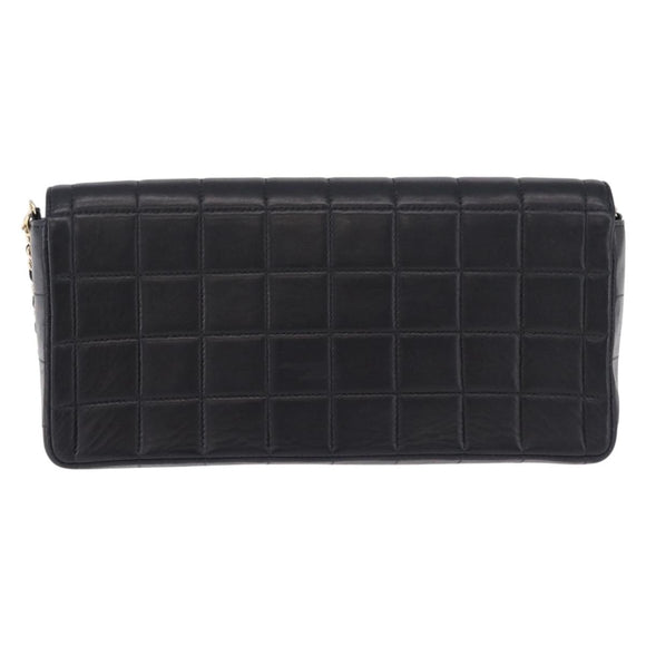 CHANEL Choco Bar Line Chain Shoulder Bag Leather Black Gold CC Auth ka5317V