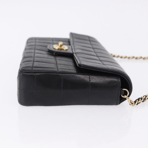 CHANEL Choco Bar Line Chain Shoulder Bag Leather Black Gold CC Auth ka5317V