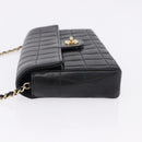CHANEL Choco Bar Line Chain Shoulder Bag Leather Black Gold CC Auth ka5317V-4