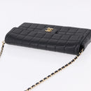 CHANEL Choco Bar Line Chain Shoulder Bag Leather Black Gold CC Auth ka5317V-6