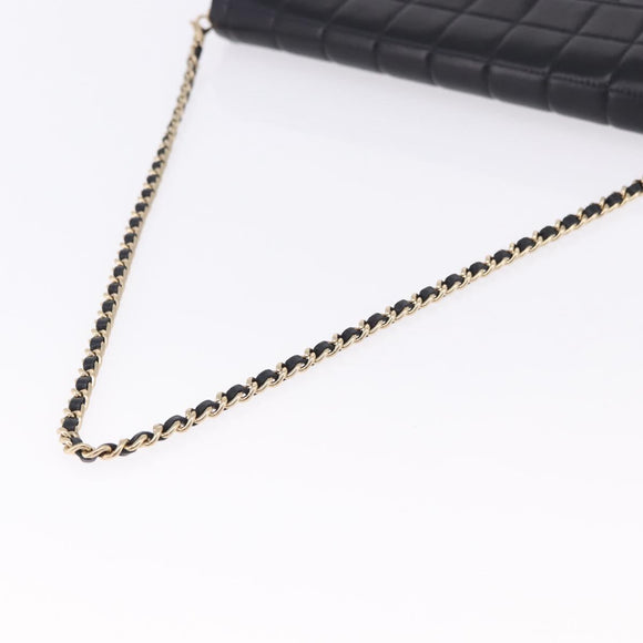 CHANEL Choco Bar Line Chain Shoulder Bag Leather Black Gold CC Auth ka5317V
