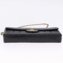 CHANEL Choco Bar Line Chain Shoulder Bag Leather Black Gold CC Auth ka5317V-5