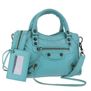 BALENCIAGA Classic Mini City Bag Leather 2way Turquoise Blue 300295 Auth ka5318M-1