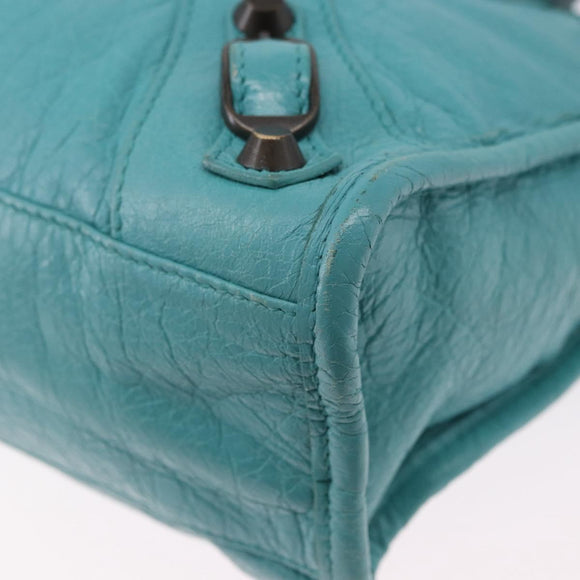 BALENCIAGA Classic Mini City Bag Leather 2way Turquoise Blue 300295 Auth ka5318M