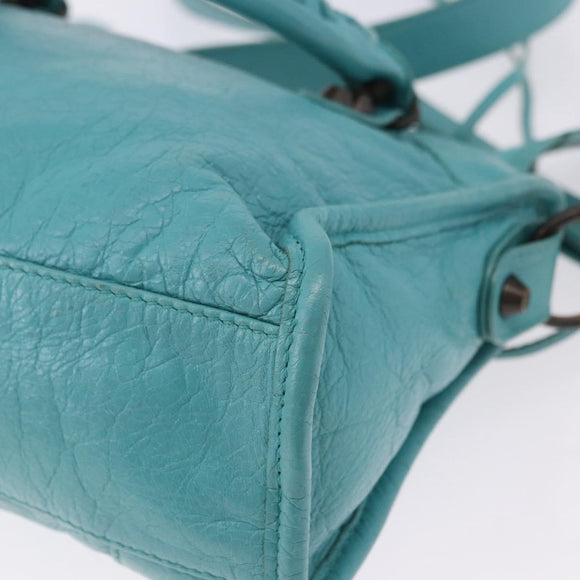 BALENCIAGA Classic Mini City Bag Leather 2way Turquoise Blue 300295 Auth ka5318M