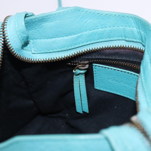 BALENCIAGA Classic Mini City Bag Leather 2way Turquoise Blue 300295 Auth ka5318M