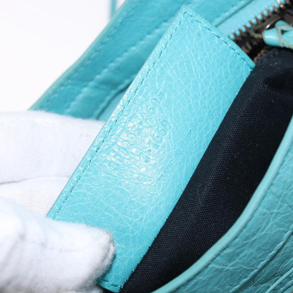 BALENCIAGA Classic Mini City Bag Leather 2way Turquoise Blue 300295 Auth ka5318M