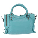 BALENCIAGA Classic Mini City Bag Leather 2way Turquoise Blue 300295 Auth ka5318M-3