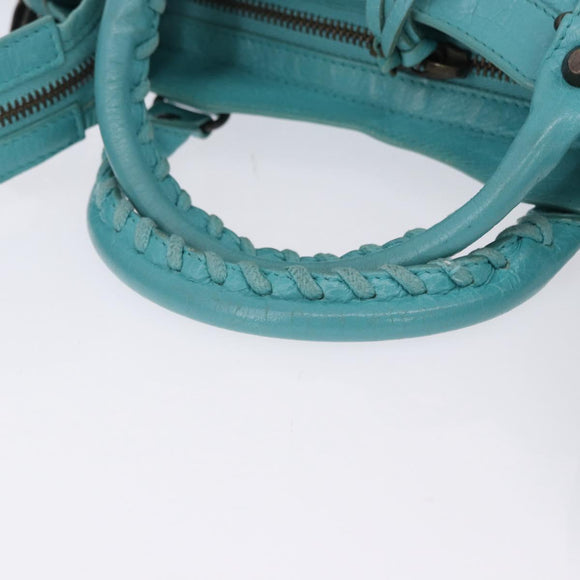 BALENCIAGA Classic Mini City Bag Leather 2way Turquoise Blue 300295 Auth ka5318M