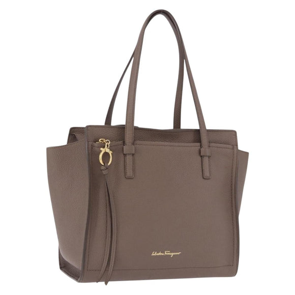 Salvatore Ferragamo Tote Bag Leather Beige Gold Auth ka5320A