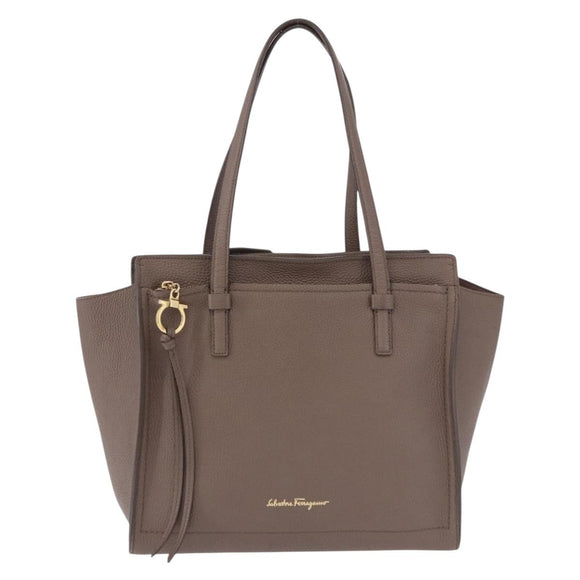 Salvatore Ferragamo Tote Bag Leather Beige Gold Auth ka5320A
