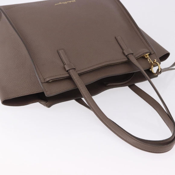 Salvatore Ferragamo Tote Bag Leather Beige Gold Auth ka5320A