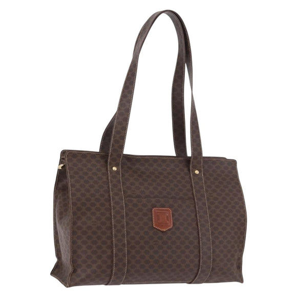 CELINE Macadam Shoulder Bag PVC Leather Brown Gold Tone Auth ka5329A