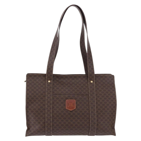 CELINE Macadam Shoulder Bag PVC Leather Brown Gold Tone Auth ka5329A