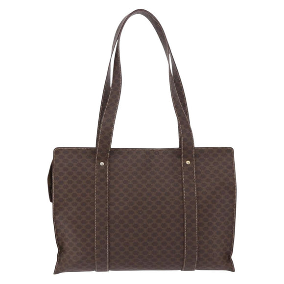 CELINE Macadam Shoulder Bag PVC Leather Brown Gold Tone Auth ka5329A