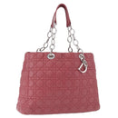 Christian Dior Canage Hand Bag Lamb Skin Pink Silver Auth ka5330V-1