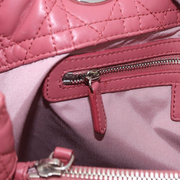 Christian Dior Canage Hand Bag Lamb Skin Pink Silver Auth ka5330V