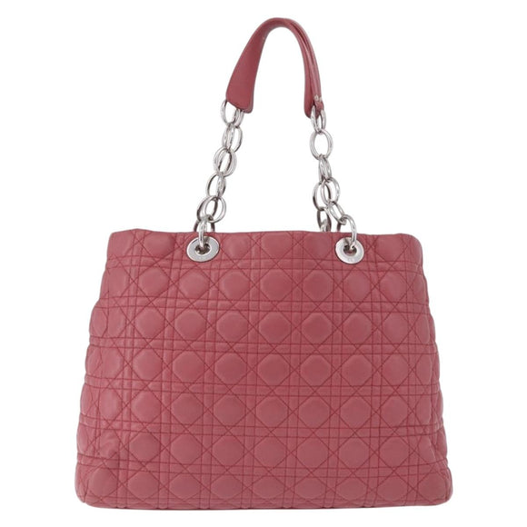 Christian Dior Canage Hand Bag Lamb Skin Pink Silver Auth ka5330V