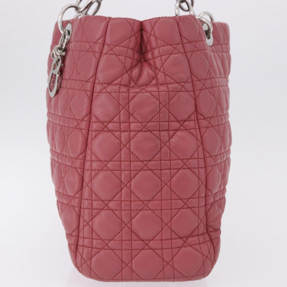 Christian Dior Canage Hand Bag Lamb Skin Pink Silver Auth ka5330V