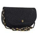 BALLY Chain Shoulder Bag Leather Black Gold Tone Auth ka5331-1