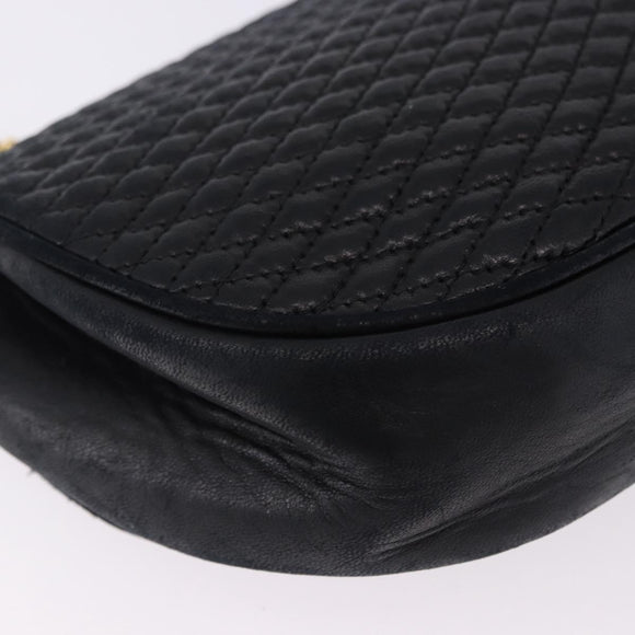 BALLY Chain Shoulder Bag Leather Black Gold Tone Auth ka5331