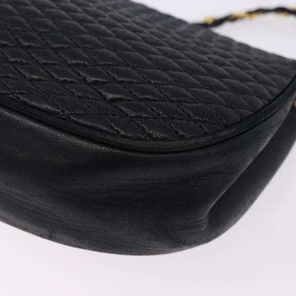 BALLY Chain Shoulder Bag Leather Black Gold Tone Auth ka5331