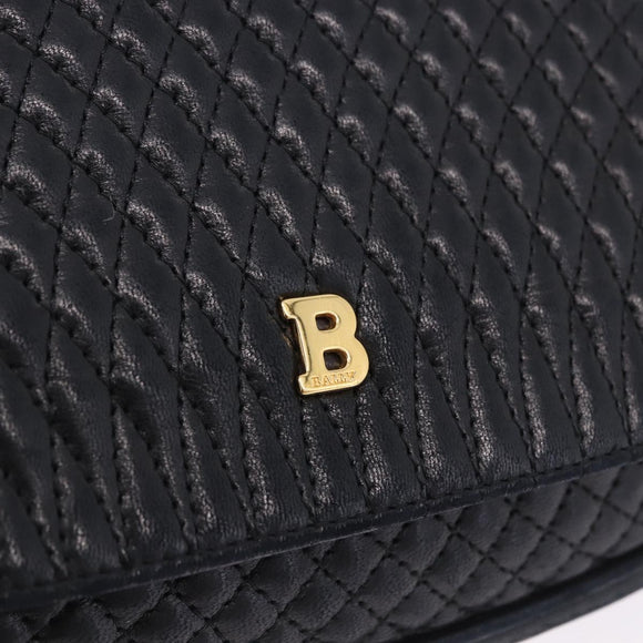 BALLY Chain Shoulder Bag Leather Black Gold Tone Auth ka5331