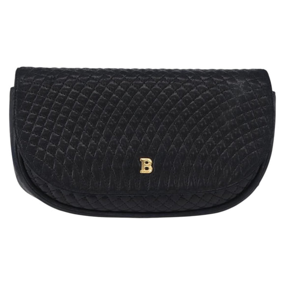 BALLY Chain Shoulder Bag Leather Black Gold Tone Auth ka5331
