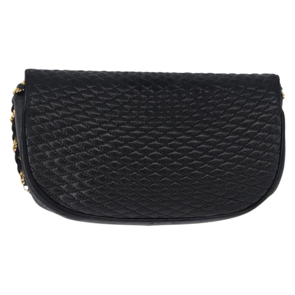 BALLY Chain Shoulder Bag Leather Black Gold Tone Auth ka5331