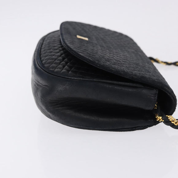 BALLY Chain Shoulder Bag Leather Black Gold Tone Auth ka5331