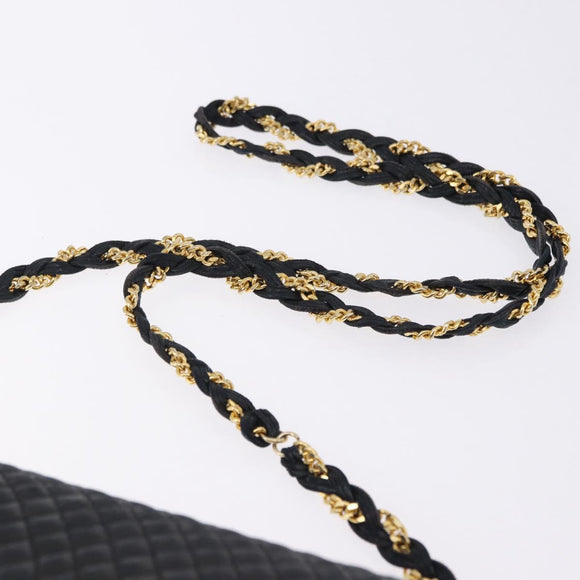 BALLY Chain Shoulder Bag Leather Black Gold Tone Auth ka5331